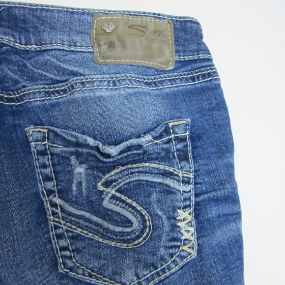 Silver Boyfriend Mid Jean Distressed Shorts Raw Hem Women's 26 - Picture 5 of 7